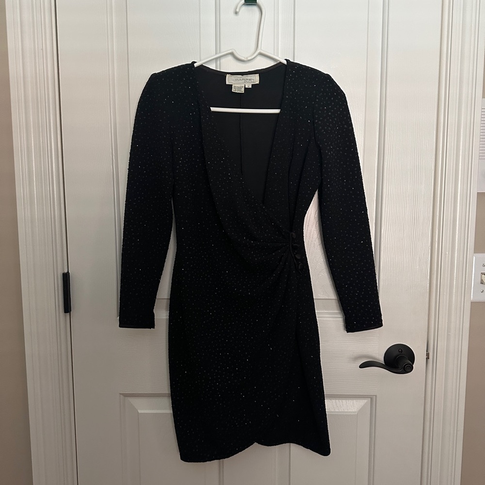 Warren Petites from Saks size 2 Sequin Wrap Cocktail/Party Dress Black